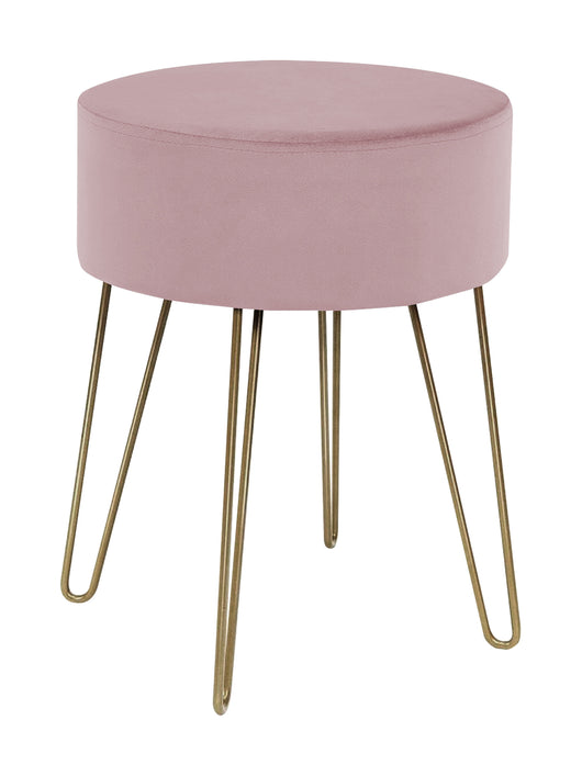 Pouf Poggiapiedi In Velluto Con Gambe Dorate Elegante Imbottito Sgabello Per Toeletta Mobile Trucco Ottomano Ingresso Tavolino Camera Da Letto Soggiorno Salotto  - Rosa Antico - Rotondo