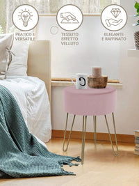 Pouf Poggiapiedi In Velluto Con Gambe Dorate Elegante Imbottito Sgabello Per Toeletta Mobile Trucco Ottomano Ingresso Tavolino Camera Da Letto Soggiorno Salotto  - Rosa Antico - Rotondo