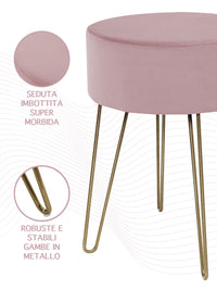 Pouf Poggiapiedi In Velluto Con Gambe Dorate Elegante Imbottito Sgabello Per Toeletta Mobile Trucco Ottomano Ingresso Tavolino Camera Da Letto Soggiorno Salotto  - Rosa Antico - Rotondo