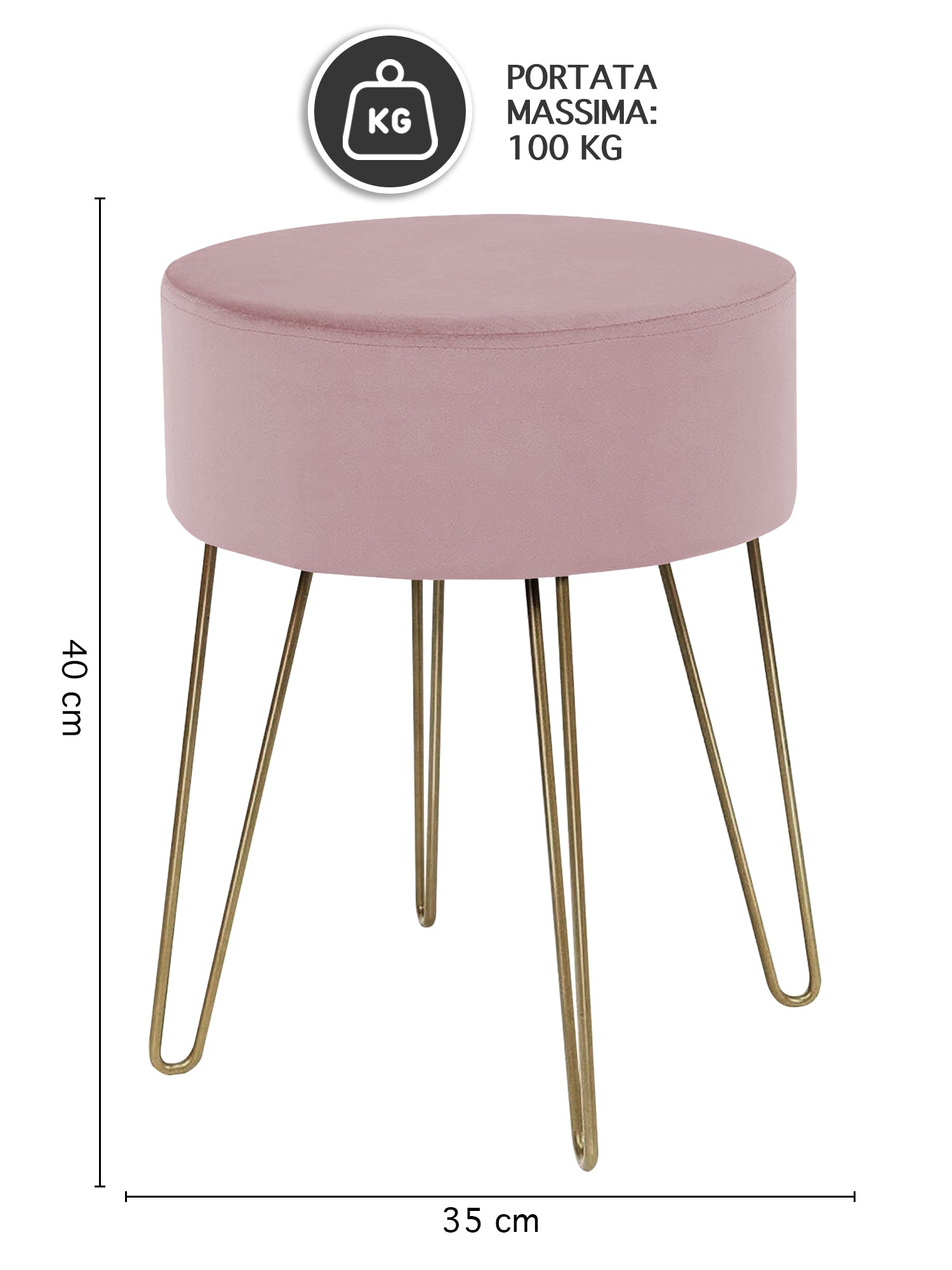 Pouf Poggiapiedi In Velluto Con Gambe Dorate Elegante Imbottito Sgabello Per Toeletta Mobile Trucco Ottomano Ingresso Tavolino Camera Da Letto Soggiorno Salotto  - Rosa Antico - Rotondo