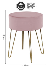 Pouf Poggiapiedi In Velluto Con Gambe Dorate Elegante Imbottito Sgabello Per Toeletta Mobile Trucco Ottomano Ingresso Tavolino Camera Da Letto Soggiorno Salotto  - Rosa Antico - Rotondo