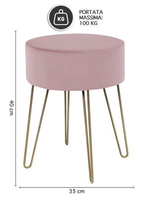 Pouf Poggiapiedi In Velluto Con Gambe Dorate Elegante Imbottito Sgabello Per Toeletta Mobile Trucco Ottomano Ingresso Tavolino Camera Da Letto Soggiorno Salotto  - Rosa Antico - Rotondo
