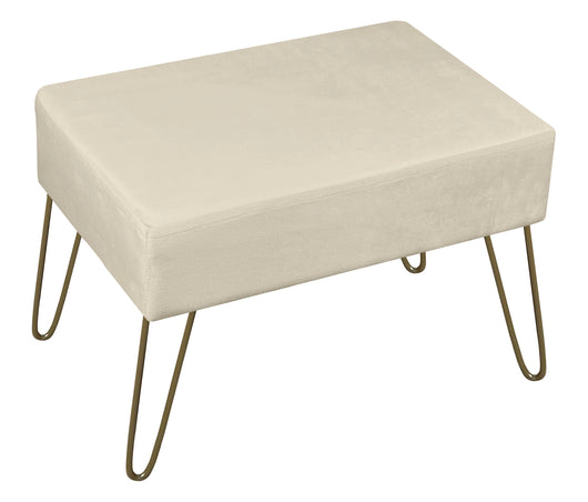 Pouf Poggiapiedi In Velluto Con Gambe Dorate Elegante Imbottito Sgabello Per Toeletta Mobile Trucco Ottomano Ingresso Tavolino Camera Da Letto Soggiorno Salotto  - Beige - Rettangolare