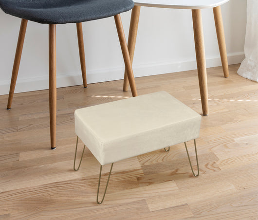 Pouf Poggiapiedi In Velluto Con Gambe Dorate Elegante Imbottito Sgabello Per Toeletta Mobile Trucco Ottomano Ingresso Tavolino Camera Da Letto Soggiorno Salotto  - Beige - Rettangolare
