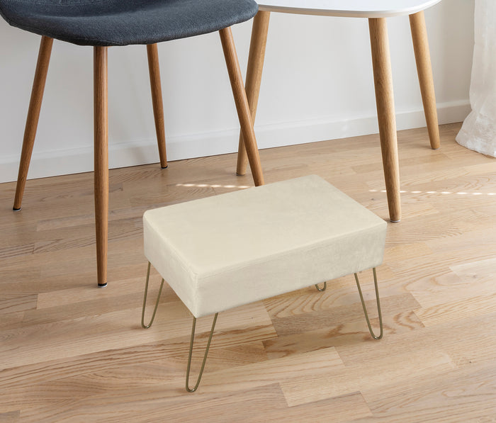 Pouf Poggiapiedi In Velluto Con Gambe Dorate Elegante Imbottito Sgabello Per Toeletta Mobile Trucco Ottomano Ingresso Tavolino Camera Da Letto Soggiorno Salotto  - Beige - Rettangolare