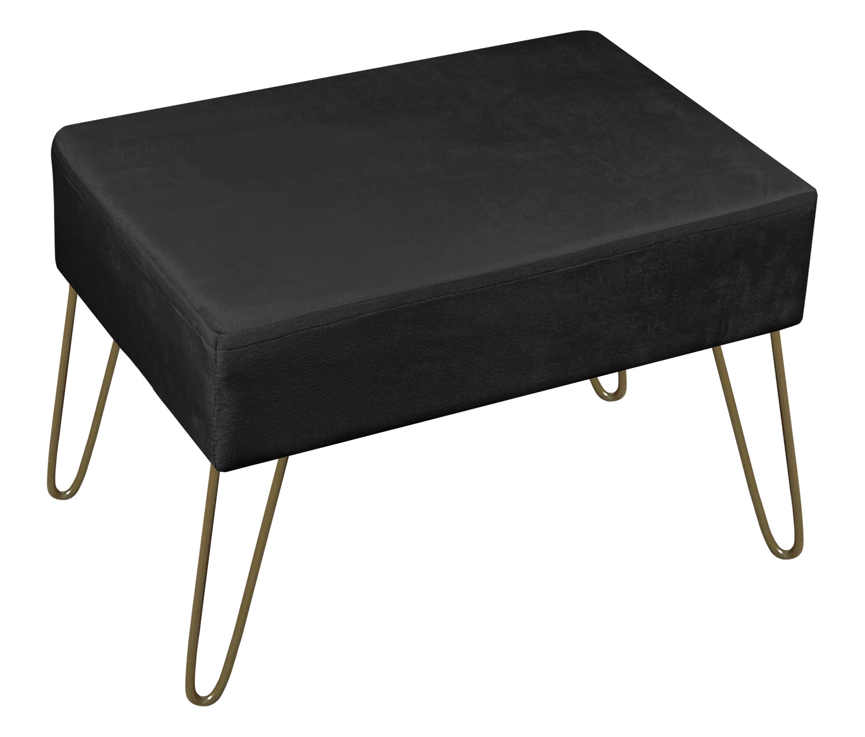 Pouf Poggiapiedi In Velluto Con Gambe Dorate Elegante Imbottito Sgabello Per Toeletta Mobile Trucco Ottomano Ingresso Tavolino Camera Da Letto Soggiorno Salotto  - Nero - Rettangolare