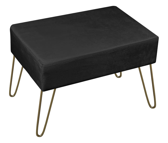 Pouf Poggiapiedi In Velluto Con Gambe Dorate Elegante Imbottito Sgabello Per Toeletta Mobile Trucco Ottomano Ingresso Tavolino Camera Da Letto Soggiorno Salotto  - Nero - Rettangolare