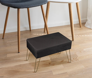 Pouf Poggiapiedi In Velluto Con Gambe Dorate Elegante Imbottito Sgabello Per Toeletta Mobile Trucco Ottomano Ingresso Tavolino Camera Da Letto Soggiorno Salotto  - Nero - Rettangolare