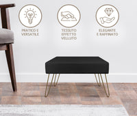 Pouf Poggiapiedi In Velluto Con Gambe Dorate Elegante Imbottito Sgabello Per Toeletta Mobile Trucco Ottomano Ingresso Tavolino Camera Da Letto Soggiorno Salotto  - Nero - Rettangolare