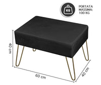 Pouf Poggiapiedi In Velluto Con Gambe Dorate Elegante Imbottito Sgabello Per Toeletta Mobile Trucco Ottomano Ingresso Tavolino Camera Da Letto Soggiorno Salotto  - Nero - Rettangolare