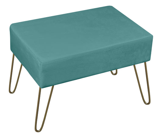Pouf Poggiapiedi In Velluto Con Gambe Dorate Elegante Imbottito Sgabello Per Toeletta Mobile Trucco Ottomano Ingresso Tavolino Camera Da Letto Soggiorno Salotto  - Petrolio - Rettangolare