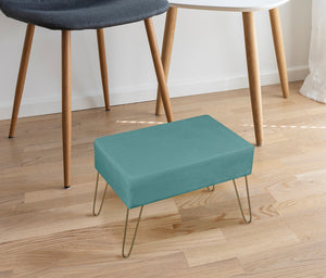 Pouf Poggiapiedi In Velluto Con Gambe Dorate Elegante Imbottito Sgabello Per Toeletta Mobile Trucco Ottomano Ingresso Tavolino Camera Da Letto Soggiorno Salotto  - Petrolio - Rettangolare