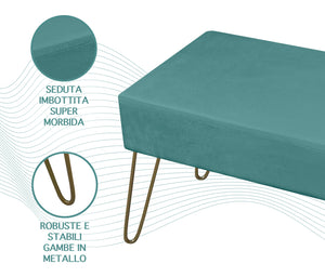 Pouf Poggiapiedi In Velluto Con Gambe Dorate Elegante Imbottito Sgabello Per Toeletta Mobile Trucco Ottomano Ingresso Tavolino Camera Da Letto Soggiorno Salotto  - Petrolio - Rettangolare