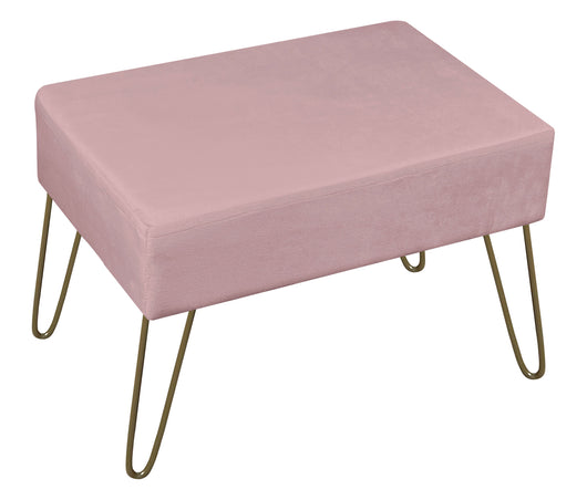 Pouf Poggiapiedi In Velluto Con Gambe Dorate Elegante Imbottito Sgabello Per Toeletta Mobile Trucco Ottomano Ingresso Tavolino Camera Da Letto Soggiorno Salotto  - Rosa Antico - Rettangolare