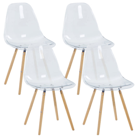 Set 4 Sedie Trasparenti  In Polipropilene Con Gambe In Legno Di Faggio Schienale Ergonomico Sedia Cucina Soggiorno Sala Attesa Eleganti Moderne Robuste Solide