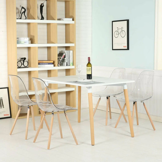 Set 4 Sedie Trasparenti  In Polipropilene Con Gambe In Legno Di Faggio Schienale Ergonomico Sedia Cucina Soggiorno Sala Attesa Eleganti Moderne Robuste Solide
