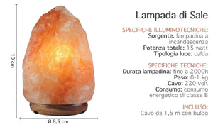 Lampada Di Sale Himalayano Originale Naturale Realizzata A Mano Con Base In Legno Di Acacia Pezzo Unico Prodotto Certificato  Con Spina Europea  - 8.5x10Cm-02Kg
