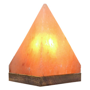 Lampada Di Sale Himalayano Originale Naturale Realizzata A Mano Con Base In Legno Di Acacia Pezzo Unico Prodotto Certificato  Con Spina Europea  - Pyramid13x20Cm-3Kg