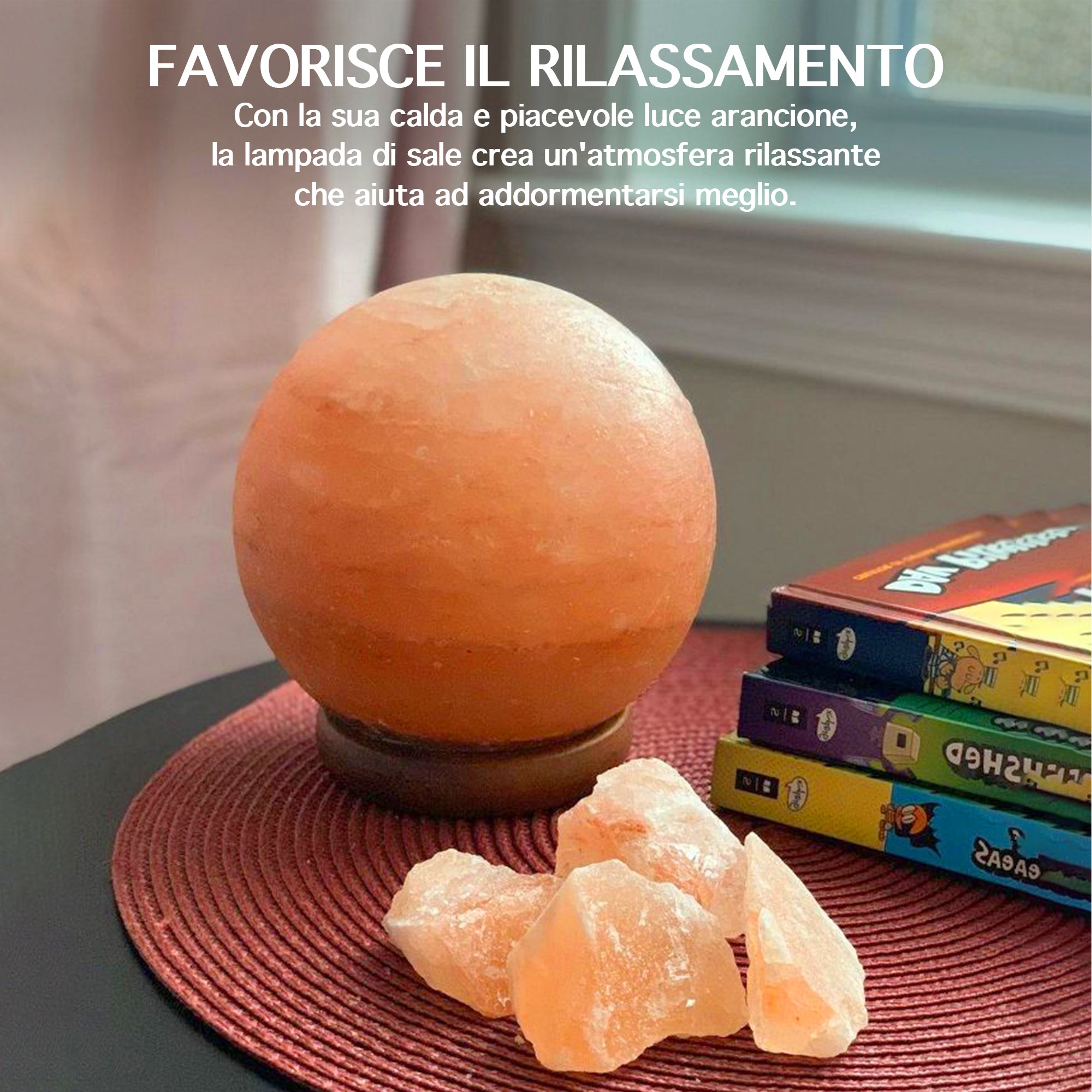 Lampada Di Sale Himalayano Originale Naturale Realizzata A Mano Con Base In Legno Di Acacia Pezzo Unico Prodotto Certificato  Con Spina Europea  - Ball15x17Cm-3Kg