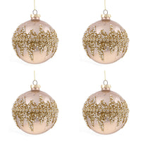 Sfere di Natale Diamond con Decorazioni Oro e Perline Bianche 10 cm 4 Pz