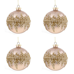 Sfere di Natale Diamond con Decorazioni Oro e Perline Bianche 10 cm 4 Pz