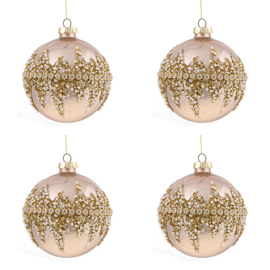 Sfere di Natale Diamond con Decorazioni Oro e Perline Bianche 10 cm 4 Pz