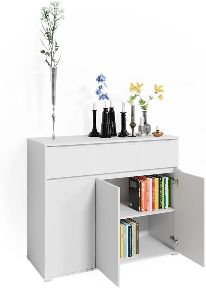 Cassettiera Ruben, Bianco, 48 x 101.6 cm con cassetti, per riporre abiti e oggetti di uso quotidiano