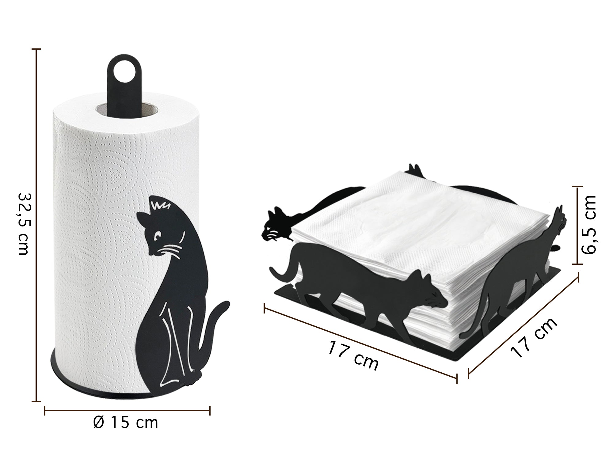 Set Accessori Cucina 2/4 Pezzi Porta Scottex Portatovaglioli Vassoio Grande Da Portata Portafrutta Centrotavola Metallo Design Moderno Decorazioni Tavola  - Gattino - 2 Pezzi