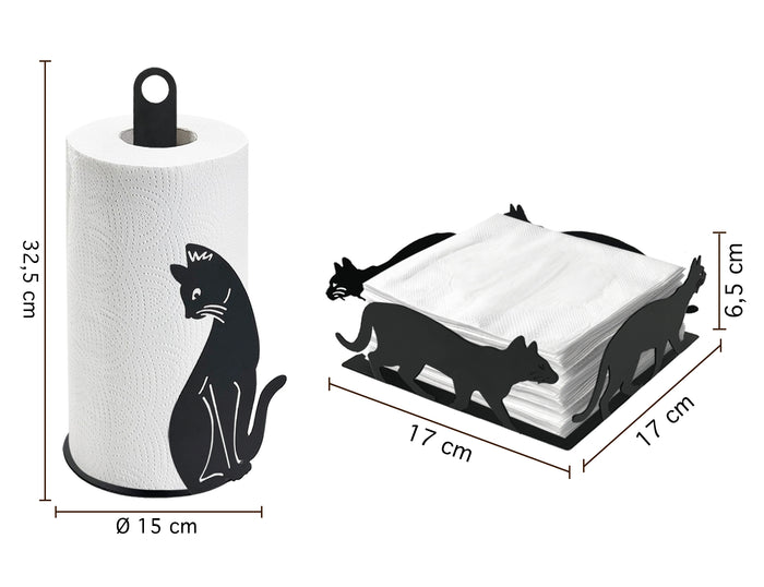 Set Accessori Cucina 2/4 Pezzi Porta Scottex Portatovaglioli Vassoio Grande Da Portata Portafrutta Centrotavola Metallo Design Moderno Decorazioni Tavola  - Gattino - 2 Pezzi