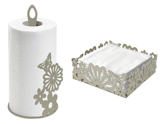 Set Accessori Cucina 2/4 Pezzi Porta Scottex Portatovaglioli Vassoio Grande Da Portata Portafrutta Centrotavola Metallo Design Moderno Decorazioni Tavola  - Fiori - 2 Pezzi