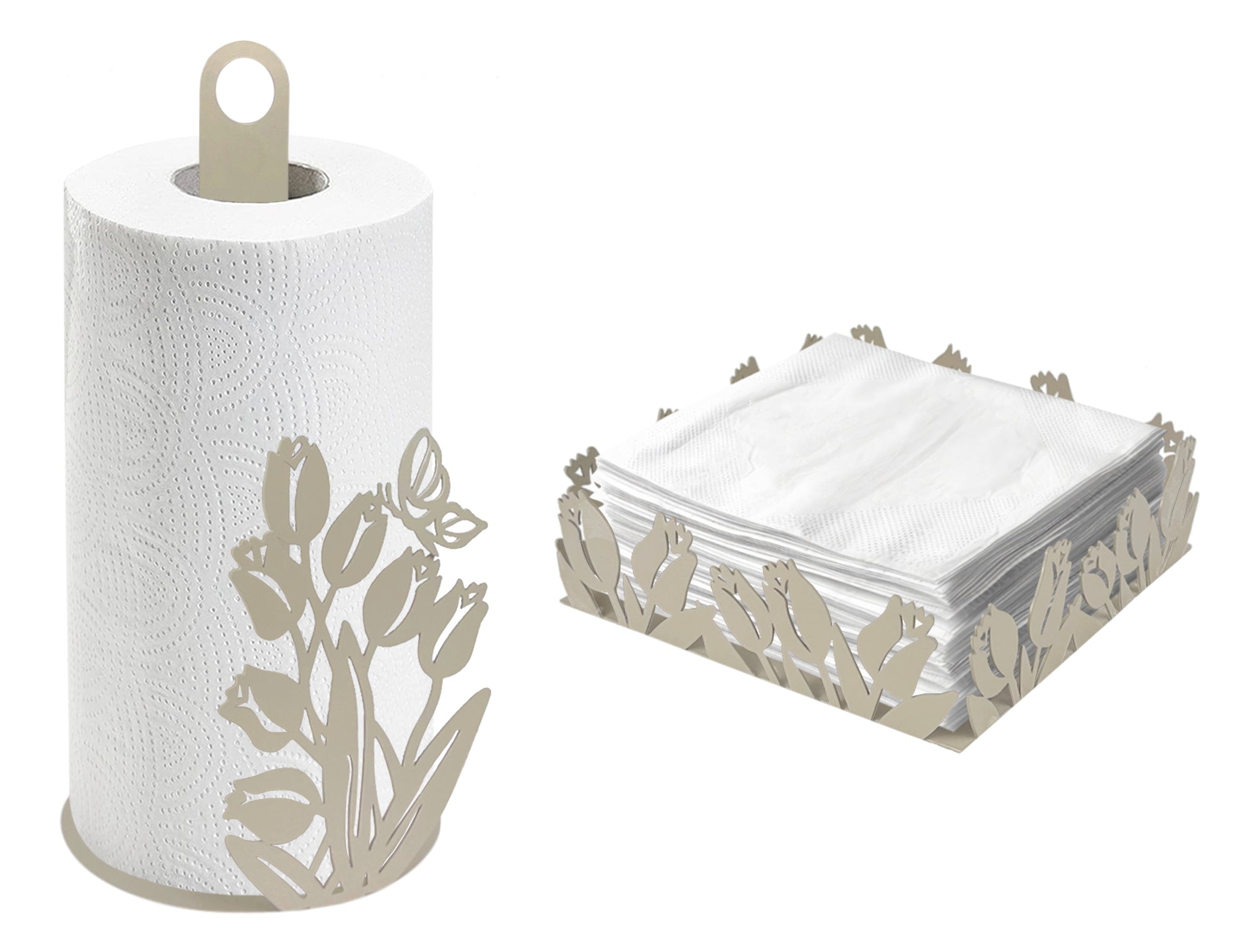 Set Accessori Cucina 2/4 Pezzi Porta Scottex Portatovaglioli Vassoio Grande Da Portata Portafrutta Centrotavola Metallo Design Moderno Decorazioni Tavola  - Papaveri - 2 Pezzi