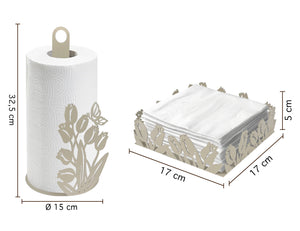 Set Accessori Cucina 2/4 Pezzi Porta Scottex Portatovaglioli Vassoio Grande Da Portata Portafrutta Centrotavola Metallo Design Moderno Decorazioni Tavola  - Papaveri - 2 Pezzi