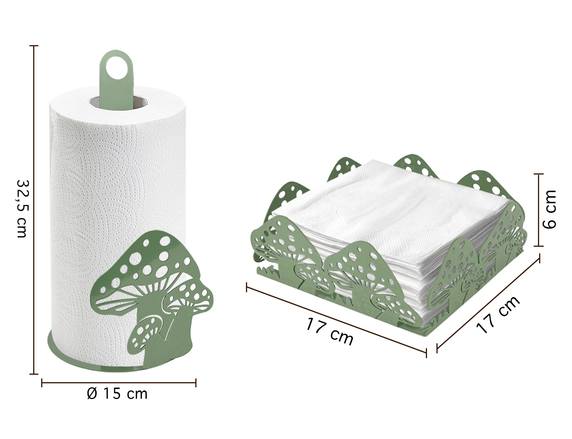 Set Accessori Cucina 2/4 Pezzi Porta Scottex Portatovaglioli Vassoio Grande Da Portata Portafrutta Centrotavola Metallo Design Moderno Decorazioni Tavola  - Funghetti - 2 Pezzi