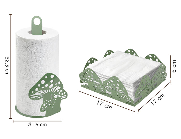 Set Accessori Cucina 2/4 Pezzi Porta Scottex Portatovaglioli Vassoio Grande Da Portata Portafrutta Centrotavola Metallo Design Moderno Decorazioni Tavola  - Funghetti - 2 Pezzi