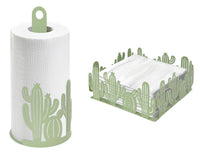 Set Accessori Cucina 2/4 Pezzi Porta Scottex Portatovaglioli Vassoio Grande Da Portata Portafrutta Centrotavola Metallo Design Moderno Decorazioni Tavola  - Cactus - 2 Pezzi