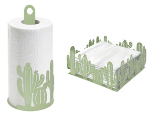 Set Accessori Cucina 2/4 Pezzi Porta Scottex Portatovaglioli Vassoio Grande Da Portata Portafrutta Centrotavola Metallo Design Moderno Decorazioni Tavola  - Cactus - 2 Pezzi