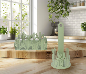 Set Accessori Cucina 2/4 Pezzi Porta Scottex Portatovaglioli Vassoio Grande Da Portata Portafrutta Centrotavola Metallo Design Moderno Decorazioni Tavola  - Cactus - 2 Pezzi