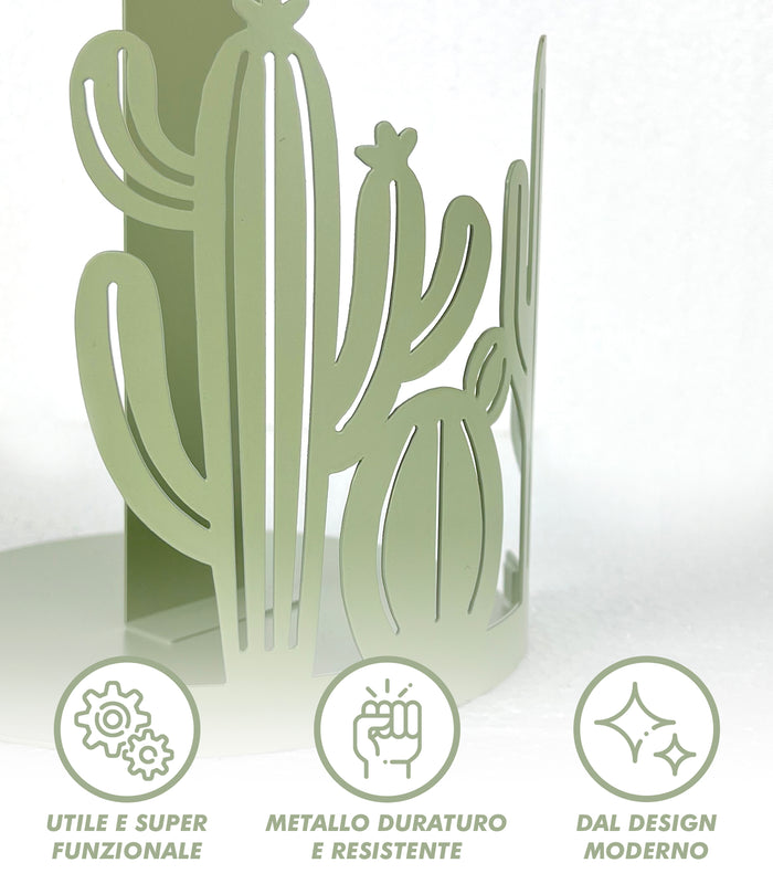 Set Accessori Cucina 2/4 Pezzi Porta Scottex Portatovaglioli Vassoio Grande Da Portata Portafrutta Centrotavola Metallo Design Moderno Decorazioni Tavola  - Cactus - 2 Pezzi