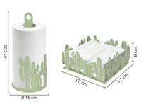 Set Accessori Cucina 2/4 Pezzi Porta Scottex Portatovaglioli Vassoio Grande Da Portata Portafrutta Centrotavola Metallo Design Moderno Decorazioni Tavola  - Cactus - 2 Pezzi