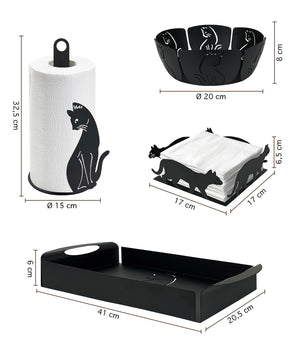 Set Accessori Cucina 2/4 Pezzi Porta Scottex Portatovaglioli Vassoio Grande Da Portata Portafrutta Centrotavola Metallo Design Moderno Decorazioni Tavola  - Gattino - 4 Pezzi