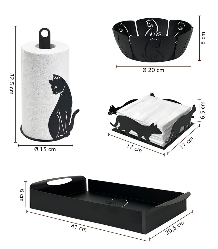 Set Accessori Cucina 2/4 Pezzi Porta Scottex Portatovaglioli Vassoio Grande Da Portata Portafrutta Centrotavola Metallo Design Moderno Decorazioni Tavola  - Gattino - 4 Pezzi