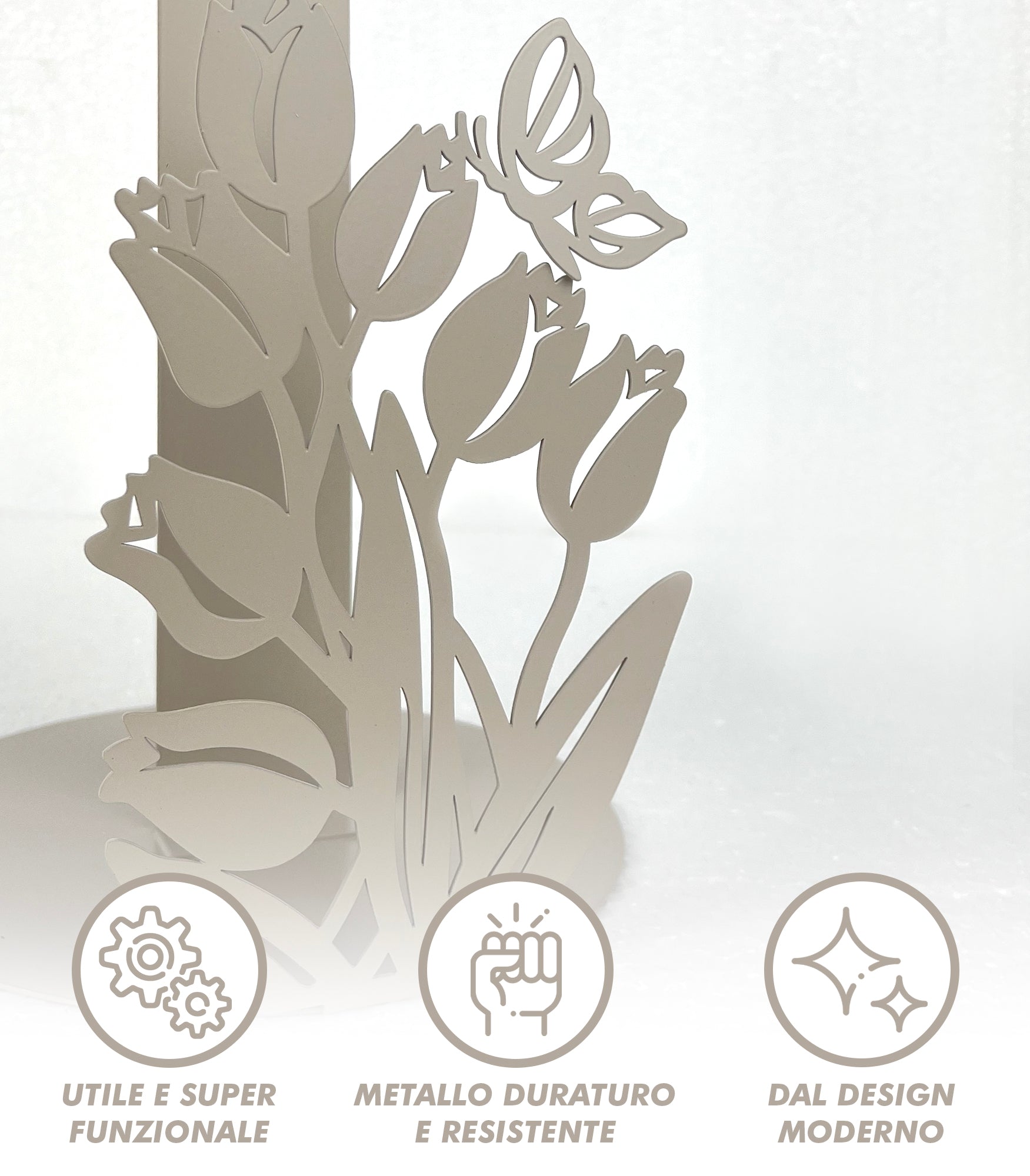 Set Accessori Cucina 2/4 Pezzi Porta Scottex Portatovaglioli Vassoio Grande Da Portata Portafrutta Centrotavola Metallo Design Moderno Decorazioni Tavola  - Papaveri - 4 Pezzi