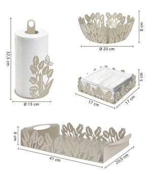 Set Accessori Cucina 2/4 Pezzi Porta Scottex Portatovaglioli Vassoio Grande Da Portata Portafrutta Centrotavola Metallo Design Moderno Decorazioni Tavola  - Papaveri - 4 Pezzi
