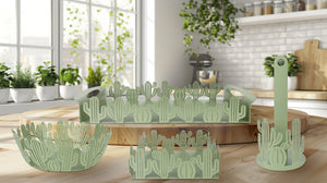 Set Accessori Cucina 2/4 Pezzi Porta Scottex Portatovaglioli Vassoio Grande Da Portata Portafrutta Centrotavola Metallo Design Moderno Decorazioni Tavola  - Cactus - 4 Pezzi