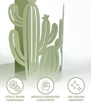 Set Accessori Cucina 2/4 Pezzi Porta Scottex Portatovaglioli Vassoio Grande Da Portata Portafrutta Centrotavola Metallo Design Moderno Decorazioni Tavola  - Cactus - 4 Pezzi