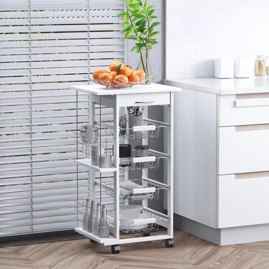 Carrello Multiusos con Cassetto e 4 Cestelli ¨C Zephmum ¨C Bianco 47x37x83 cm