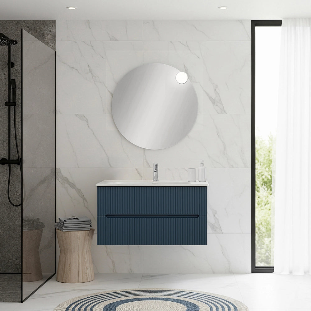 Mobile bagno sospeso 90 cm blu petrolio cannettato Bali