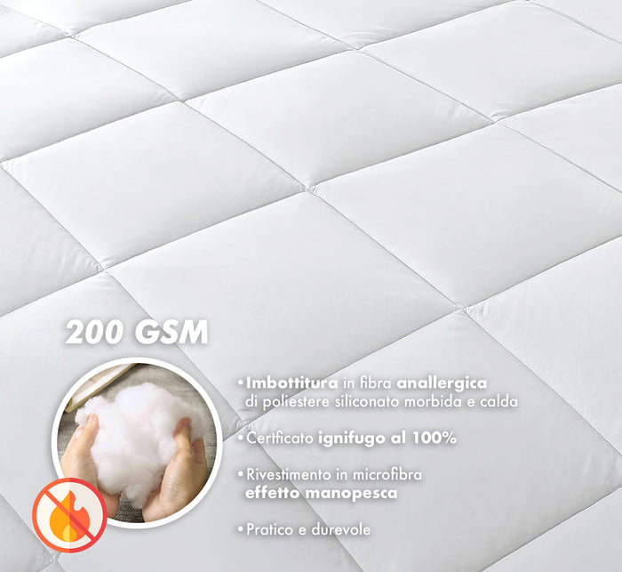 Piumino Letto Bianco Ignifugo Certificato Classe 1IM 100/200/300 Gr Microfibra Anallergica Manopesca Effetto Piuma Prodotto Italiano Hotel Strutture- Piumino 200Gr - Piazza e mezza