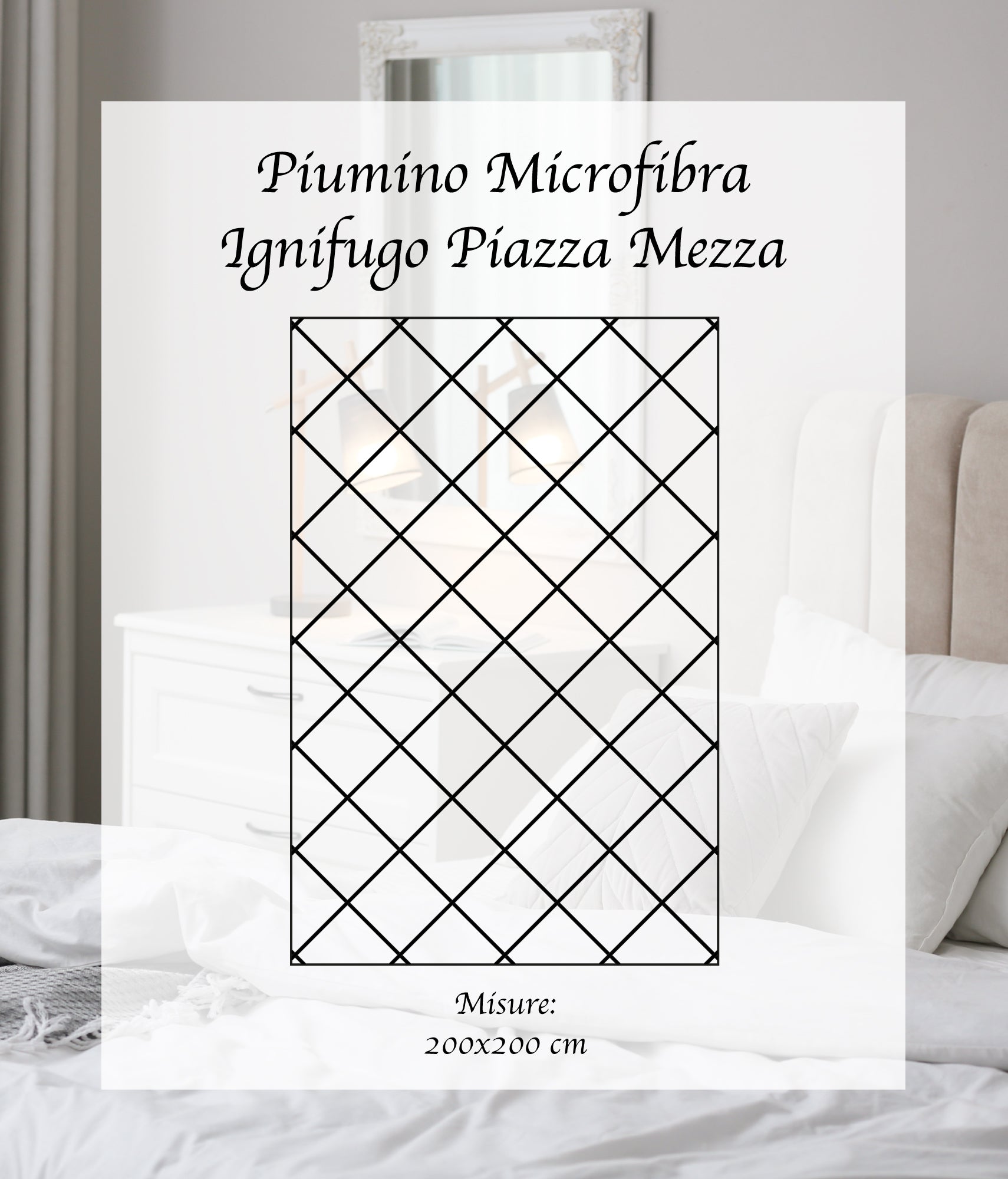 Piumino Letto Bianco Ignifugo Certificato Classe 1IM 100/200/300 Gr Microfibra Anallergica Manopesca Effetto Piuma Prodotto Italiano Hotel Strutture- Piumino 200Gr - Piazza e mezza