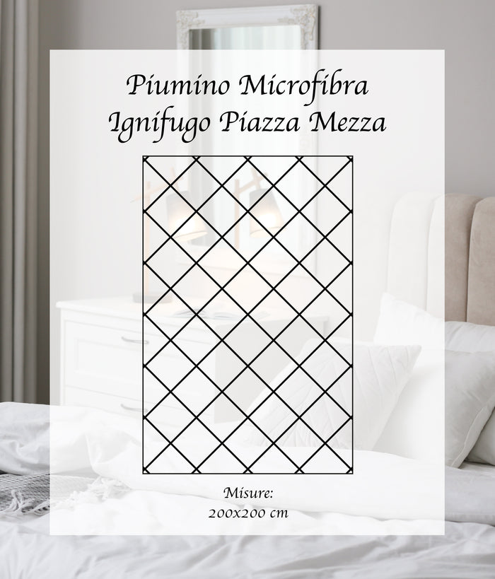 Piumino Letto Bianco Ignifugo Certificato Classe 1IM 100/200/300 Gr Microfibra Anallergica Manopesca Effetto Piuma Prodotto Italiano Hotel Strutture- Piumino 200Gr - Piazza e mezza